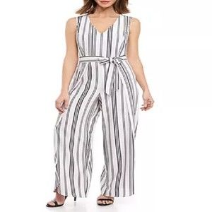 Emma & Michele Jumpsuit 10 Black White Stripe Zip Back